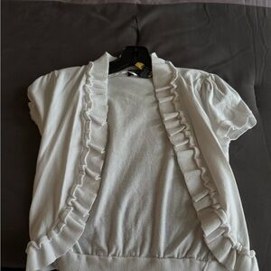 White Ruffled Short Sleeve Cardigan